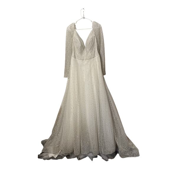 Monica Loretti Wedding Dress Style #8188 SZ 12 White With Sheer Sleeves - Picture 3 of 16